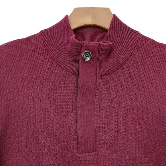 Tasso Elba Sweater Mens Medium Burgundy 1/4 Zip Knitted High Neck Long Sleeve - Picture 3 of 9